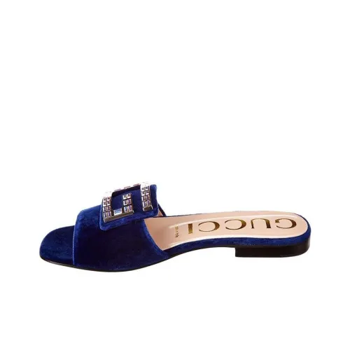 GUCCI GG Slide 'Velvet Crystal' Sandals Blue