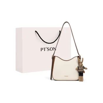 PT'SON Cow Leather With Synthetic Leather Shoulder Bag Shoulder Bag Bucket Bag Women's Ecru Coffee