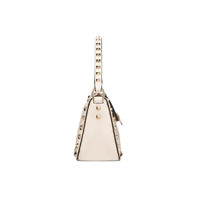 Valentino Rockstud Grain Calfskin Baguette Bag, One Shoulder Handbag Trumpets Women's White-3