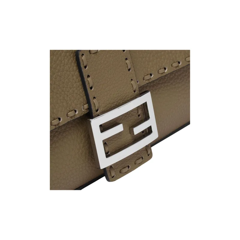 FENDI Baguette Cow Leather Shoulder Bag Crossbody Bag Handbag Medium Size Women's Green-4