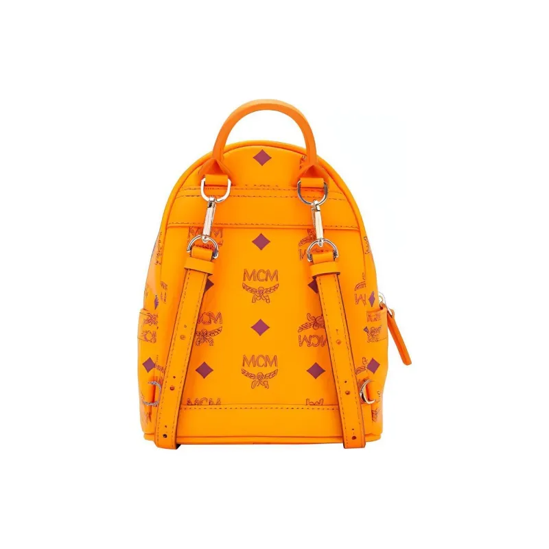 MCM Stark Visetos Leather Handbags Crossbody Bags Backpacks Women's Orange-3