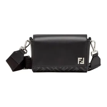 FENDI Calfskin With Cotton Messenger Bag, Shoulder Bag, Crossbody Bag, Handbag Men's Black