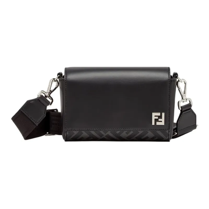 FENDI Calfskin With Cotton Messenger Bag, Shoulder Bag, Crossbody Bag, Handbag Men's Black-0