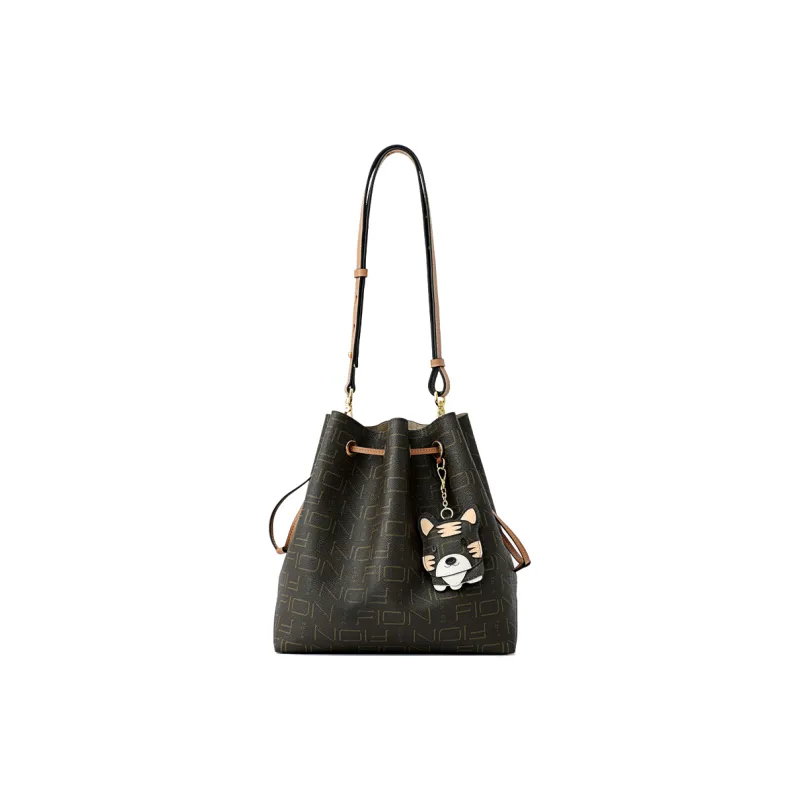 FION Coated Canvas Shoulder Bag Crossbody Bag Regular Women's Coffee/Tea-4