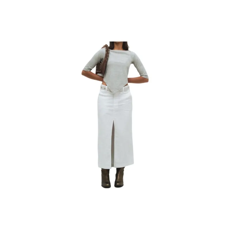 Gimaguas Denim Long Skirts Women's White-2