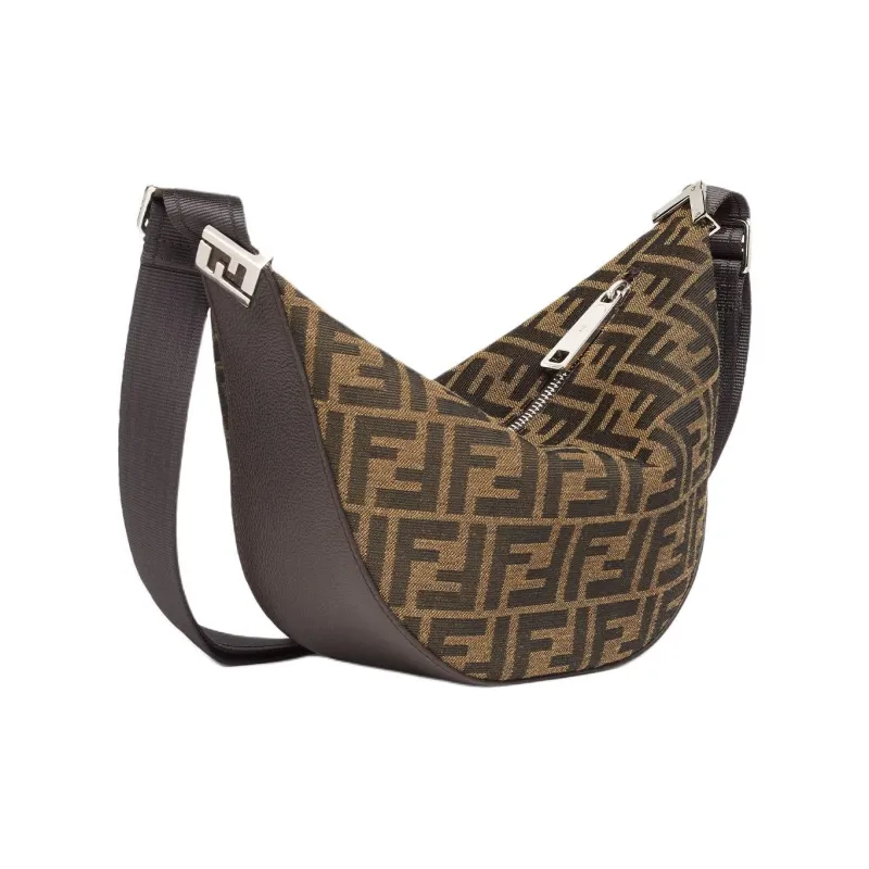 FENDI Calfskin With Jacquard Crossbody Bag Shoulder Bag Men's Brown-1