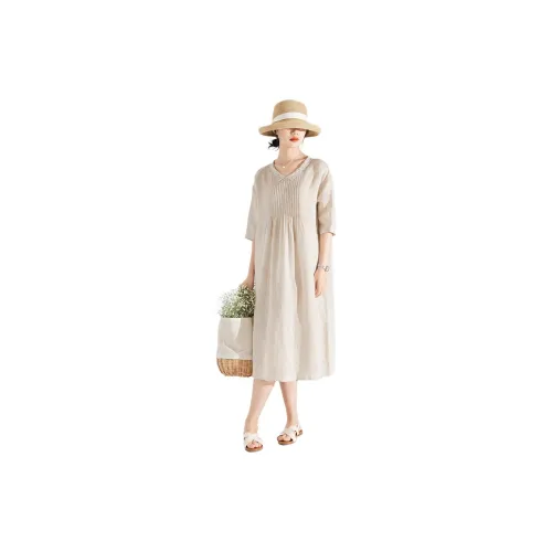 ZIMO Short-Sleeved Dresses Women's Linen Natural