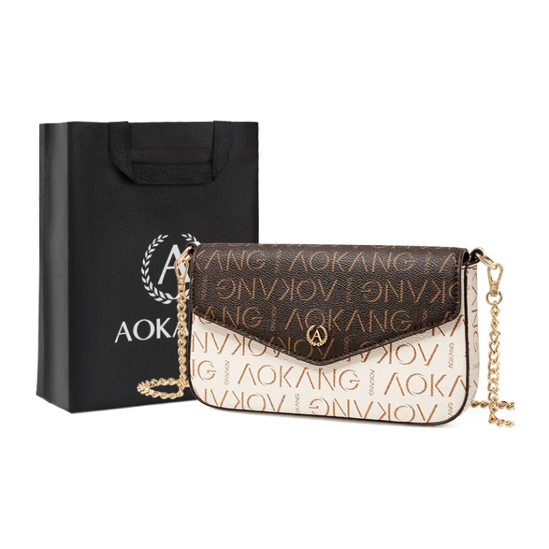 AOKANG PVC Crossbody Bag Shoulder Bag Women's Cocoa Coffee & Tangerine Yellow/Cocoa Coffee & Coconut Milk White-3