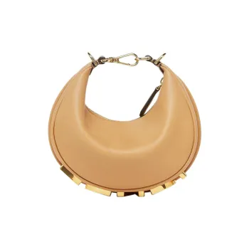 FENDI Fendigraphy Soft Leather Crescent Bag Wrist Bag Mini Women's Beige