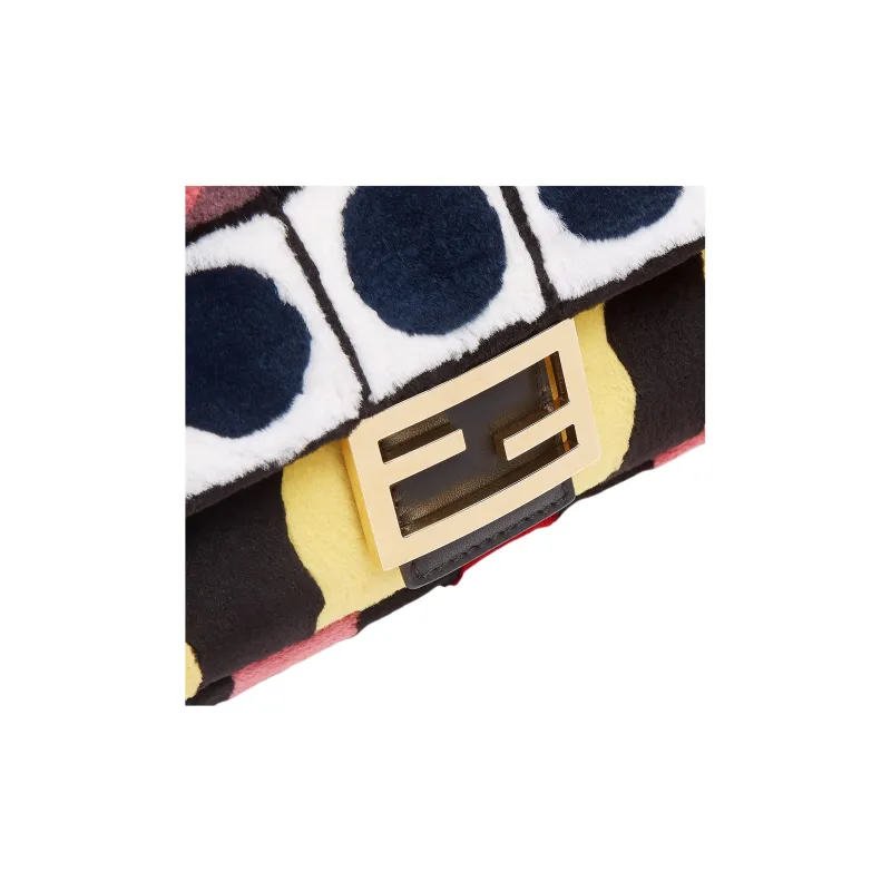 FENDI Baguette Mink Fur Shoulder Bag Crossbody Bag Handbag Medium Size Women's Multicolor-4