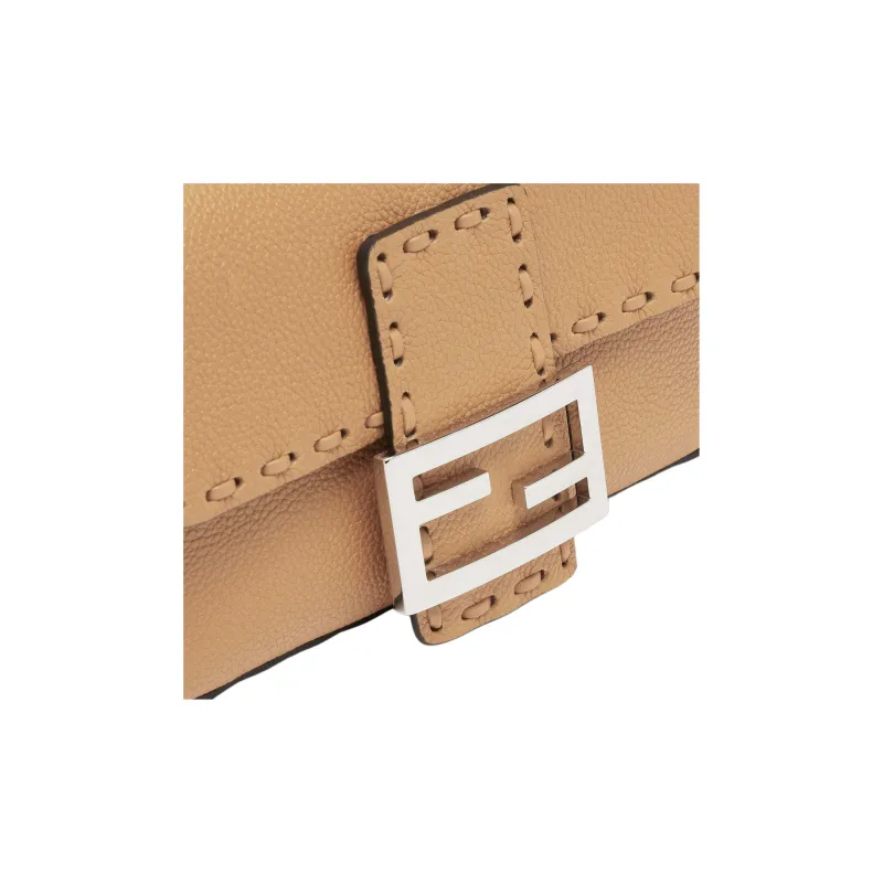 FENDI Baguette Grained Cow Leather Portable Crossbody Bag Shoulder Bag Mini Women's Milk Coffee-4