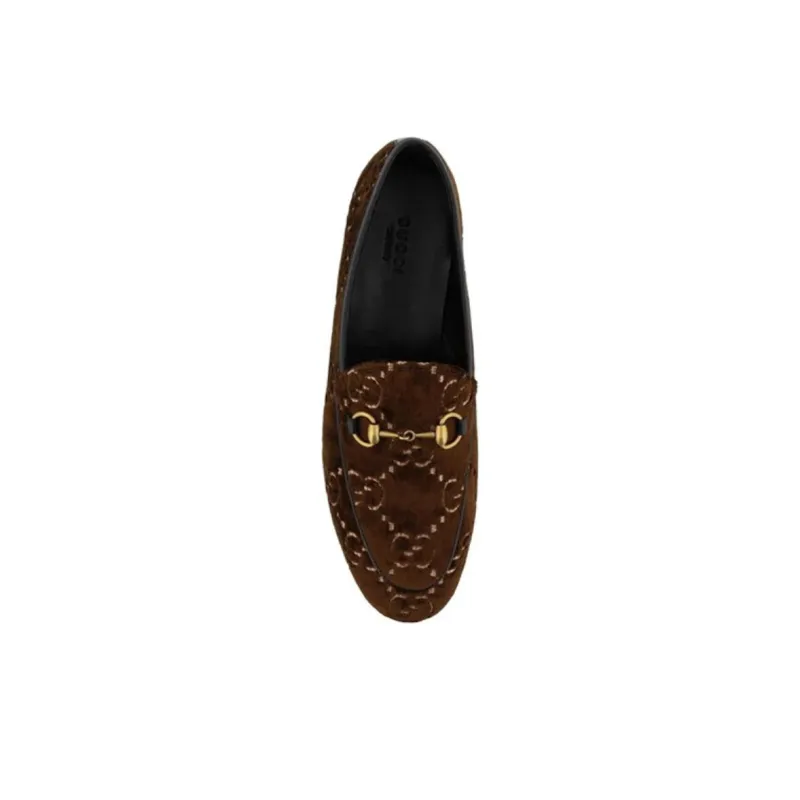 GUCCI Jordaan Gg Velvet Loafers Cocoa Women's-4