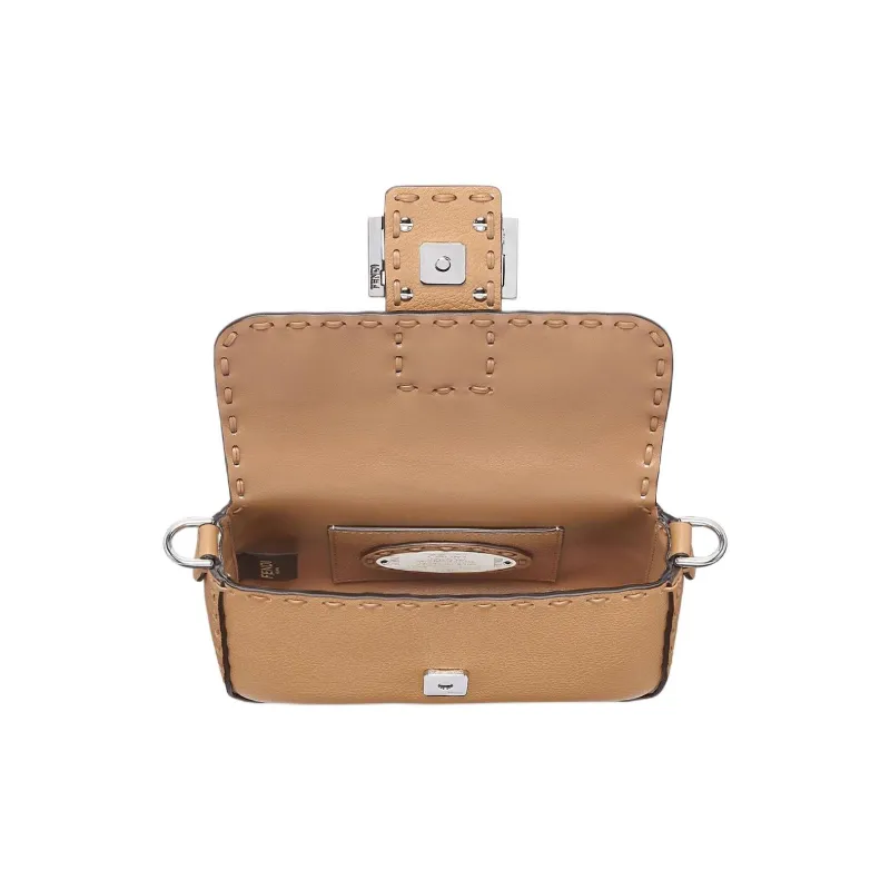 FENDI Baguette Grained Cow Leather Portable Crossbody Bag Shoulder Bag Mini Women's Milk Coffee-3