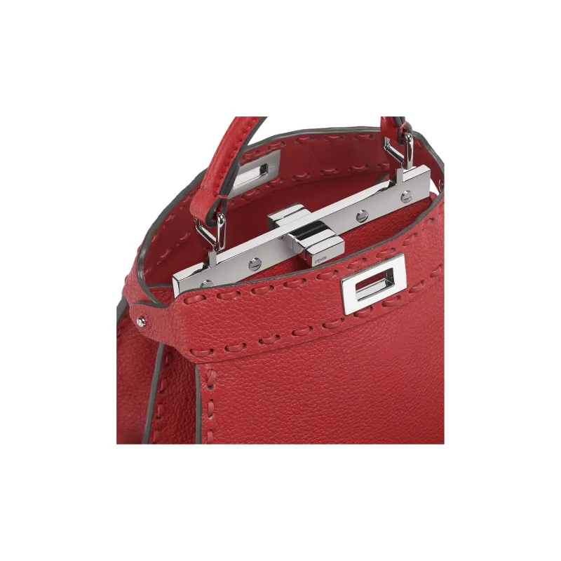 FENDI Peekaboo ISeeU Grained Calfskin One Shoulder Handbags Small Size Women's Red-4