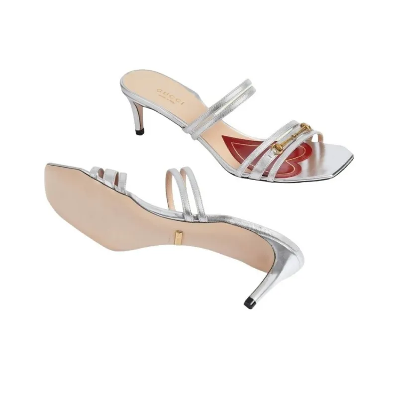 GUCCI Slide Slippers Women's Silver-4