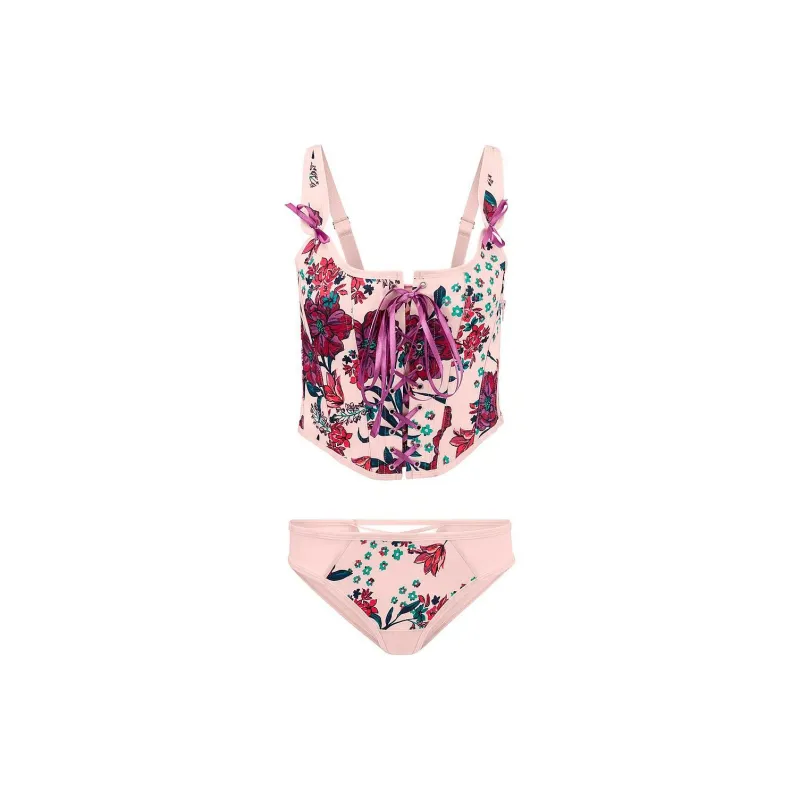 Victoria's Secret ADORE ME Alex Corset Top + Panty Set / Wellesley Floral Pajama Set Women's Pink-0