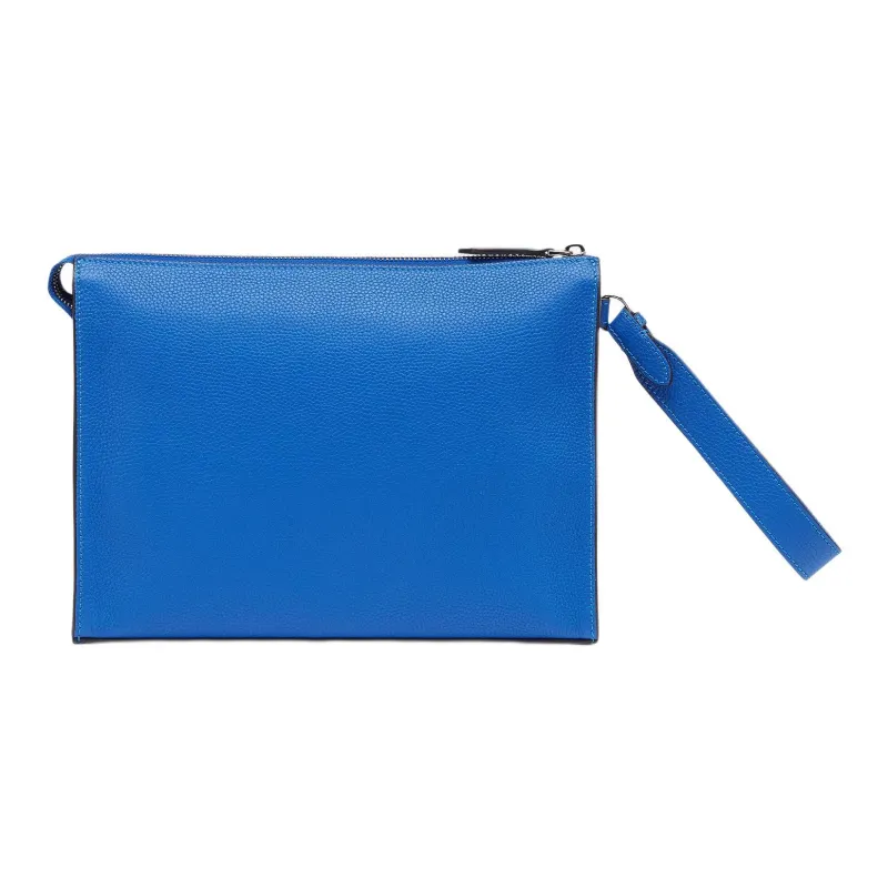 FENDI ROMA Full Grain Leather Clutch Men's Blue-2