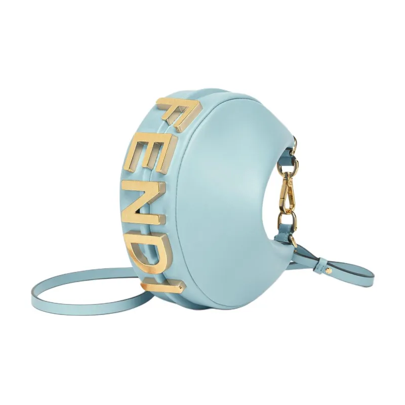 FENDI Fendigraphy Calfskin Hobo Bag, Crescent Bag, Wrist Bag Mini Women's Light Blue-1