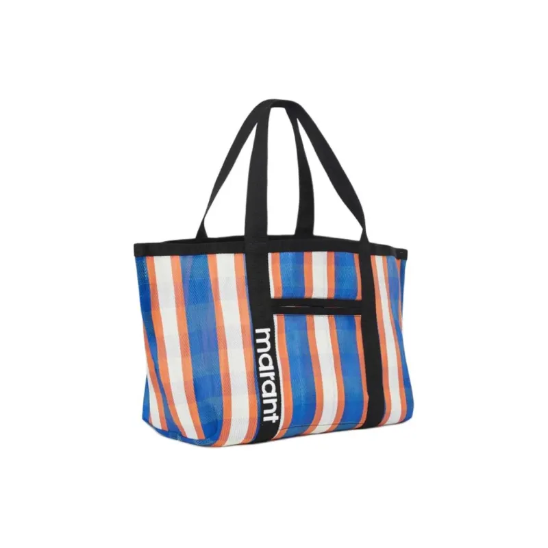 ISABEL MARANT Darwen Nylon Tote Bag, Shopping Bag, Handbag, Shoulder Bag Women's White & Blue & Orange-1