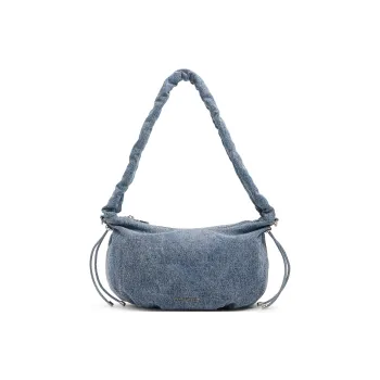 CHARLES&KEITH PU, Textile Mixture Shoulder Bag Medium Size Women's Dark Denim Blue