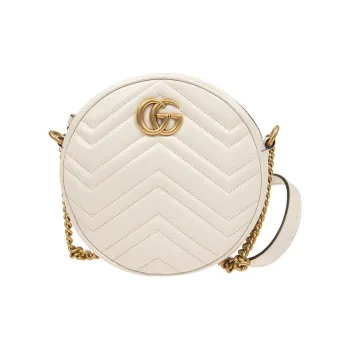 GUCCI GG Marmont Leather Round Bag Shoulder Bag Crossbody Bag Mini Women's White