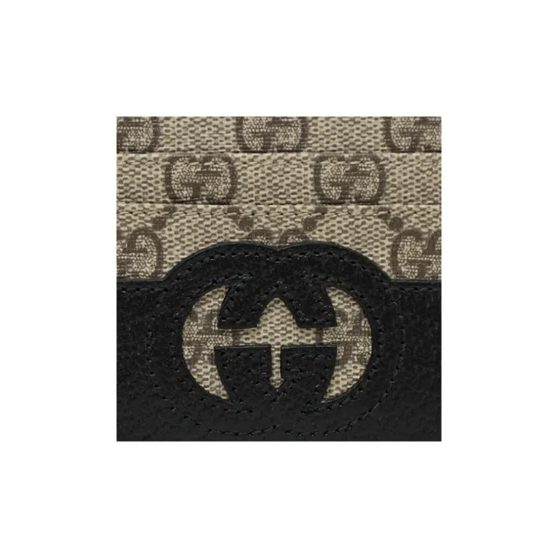 GUCCI GG Canvas With Leather Card Holder Men's Black/Ebony-3