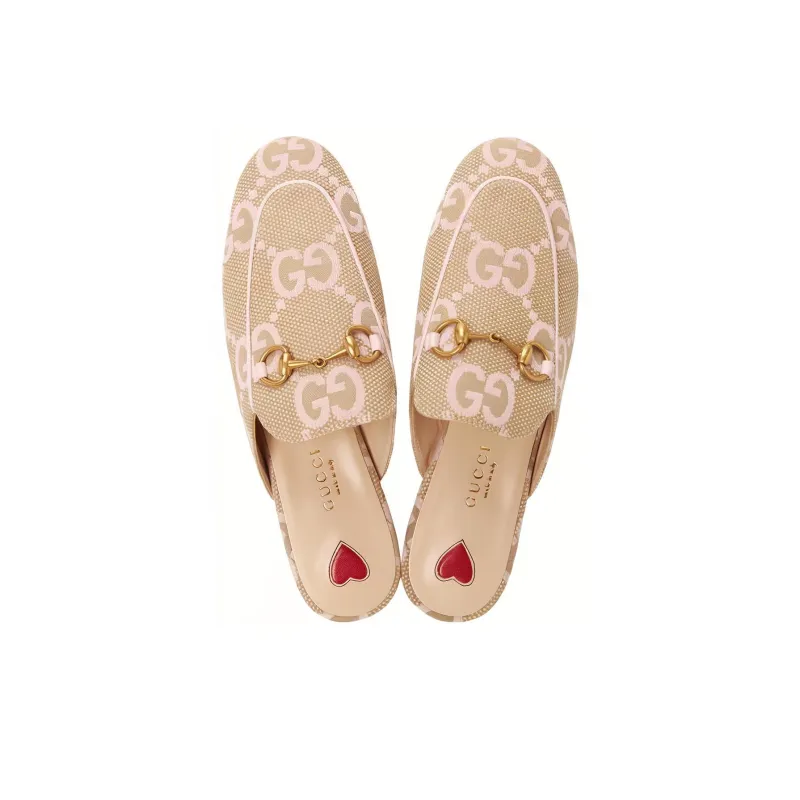 GUCCI Jumbo Gg Princetown Slipper Beige Light Pink Canvas Women's-3