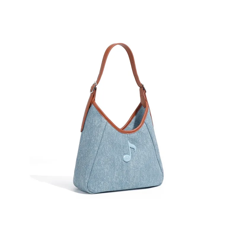 KKA Fabric With Denim Handbag, Shoulder Bag, Crossbody Bag Regular Women's Blue/Ecru/Khaki-3