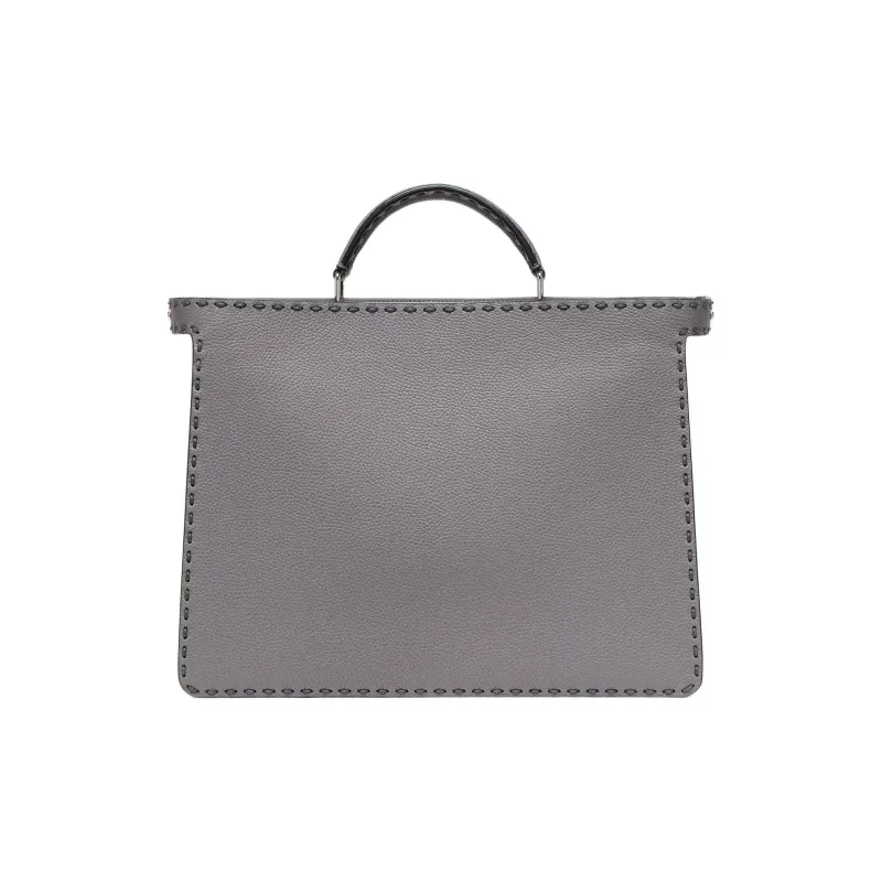 FENDI Peekaboo ISeeU Calfskin With Canvas Shoulder Bag Crossbody Bag Handbag Medium Size Men's Gray-2