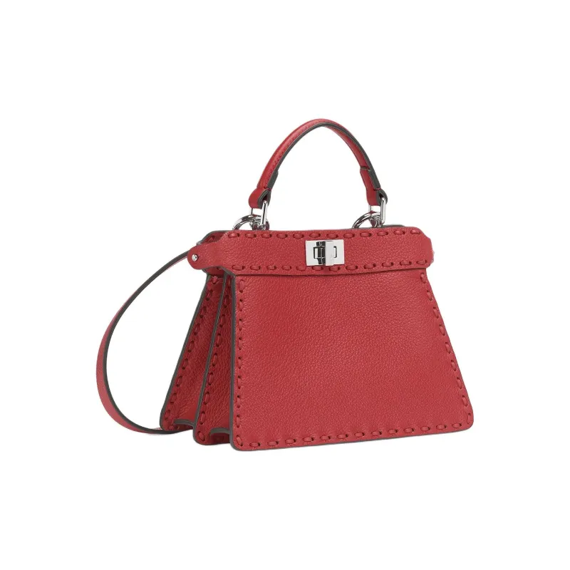 FENDI Peekaboo ISeeU Grained Calfskin One Shoulder Handbags Small Size Women's Red-1
