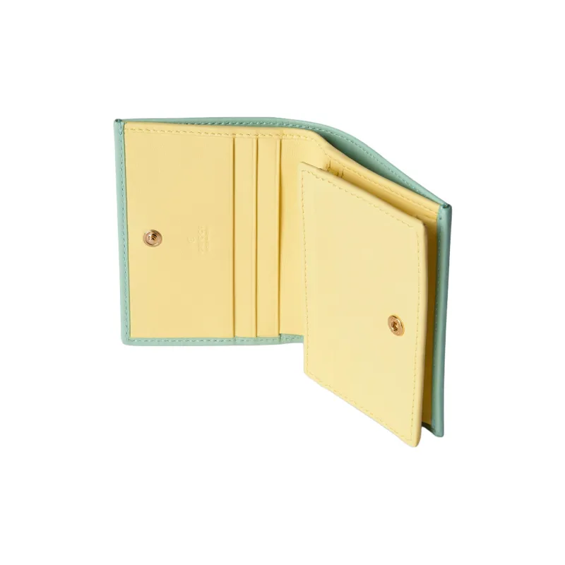 GUCCI GG Marmont Leather Card Holder Women's Light Green & Light Yellow-4