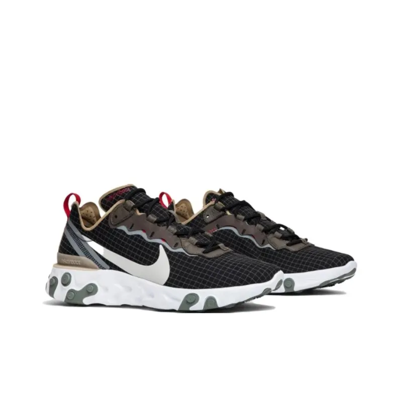Nike React Element 55 Low-Top Casual Running Shoes Unisex Black White-2