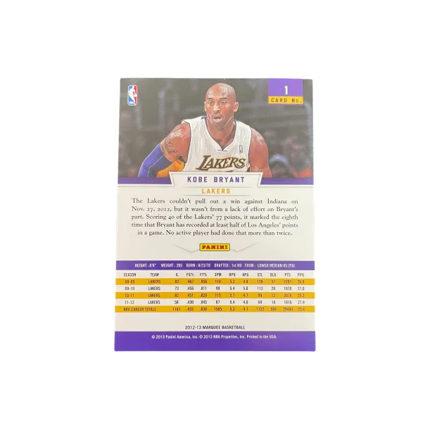 PANINI 2012 13 Lakers Kobe Bryant Silver Fold Teca Player Card Product Access Sports Cards 1 Pc-1