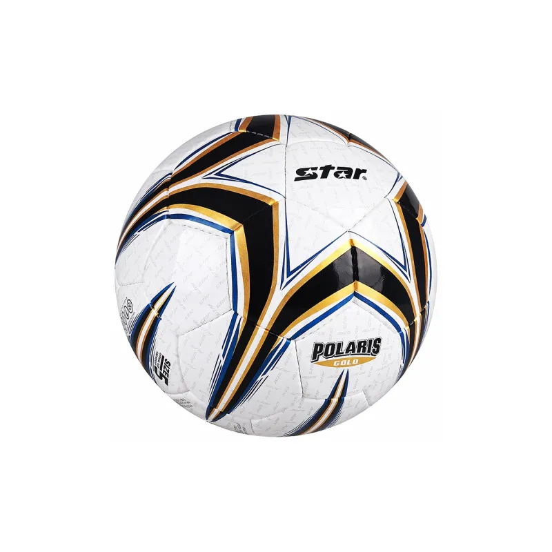 Star Size 5 Soccer PU Hand Stitched Soccer Ball Unisex White Gold Black-3
