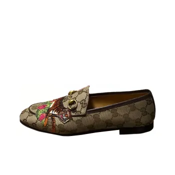 GUCCI Embroidered Round Toe Loafer Beige Women's