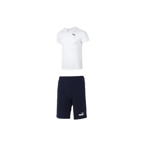 PUMA Casual Sportswear Men Set White Short-Sleeved+Blue Shorts