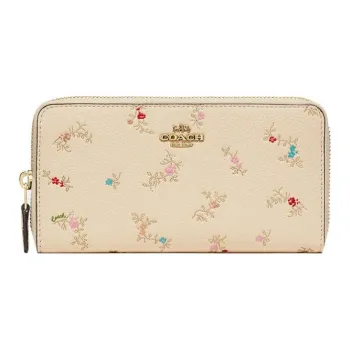 COACH Accordion Zip Pebbled Leather Wrist Bag Clutch Wallet Small Size Women's Wool White