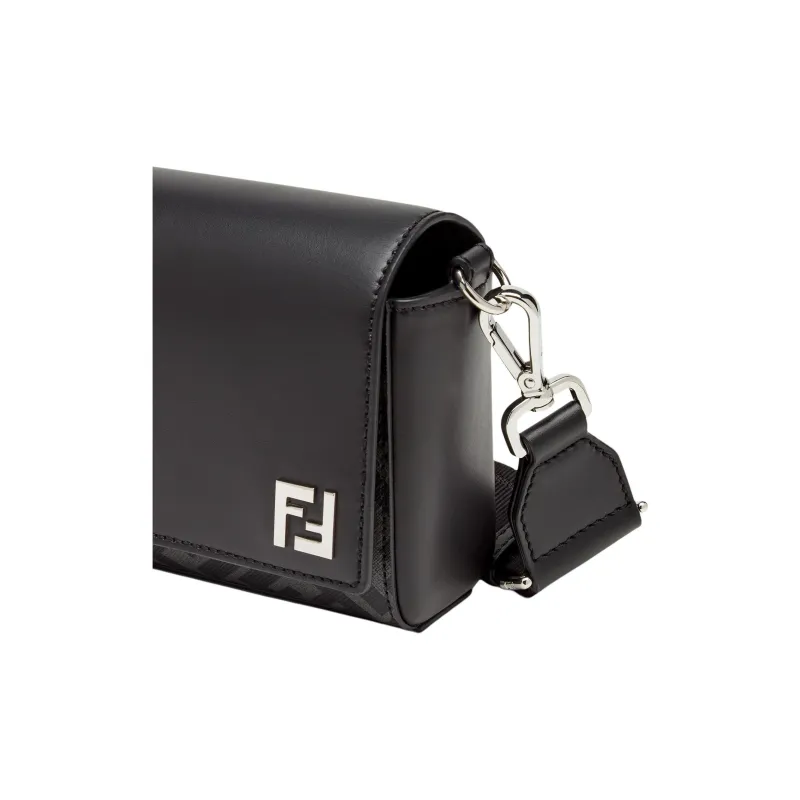 FENDI Calfskin With Cotton Messenger Bag, Shoulder Bag, Crossbody Bag, Handbag Men's Black-4