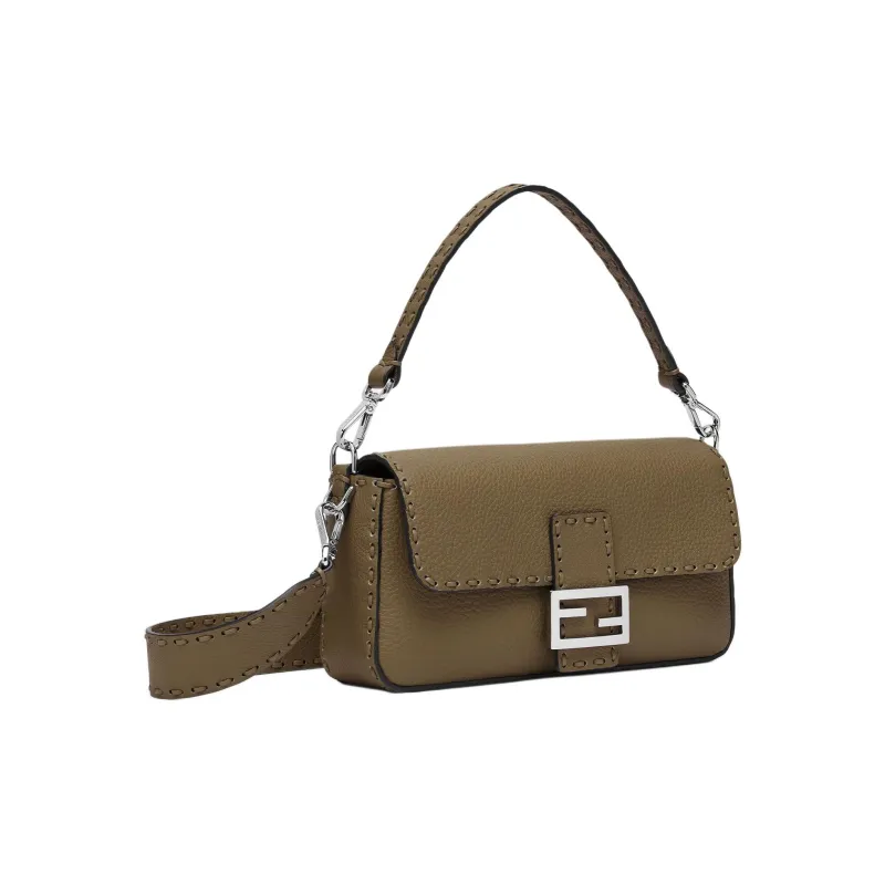 FENDI Baguette Cow Leather Shoulder Bag Crossbody Bag Handbag Medium Size Women's Green-1