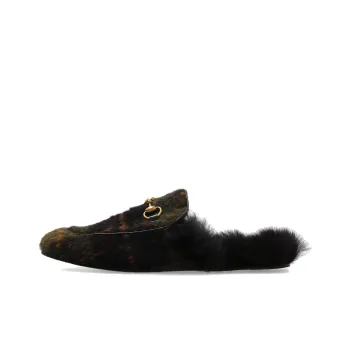 GUCCI Princetown Tartan print Shearling Slippers