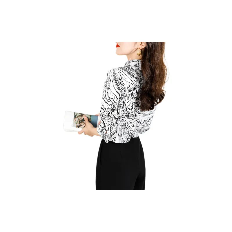 Wbwq Shirt Women's Black And White Floral-2
