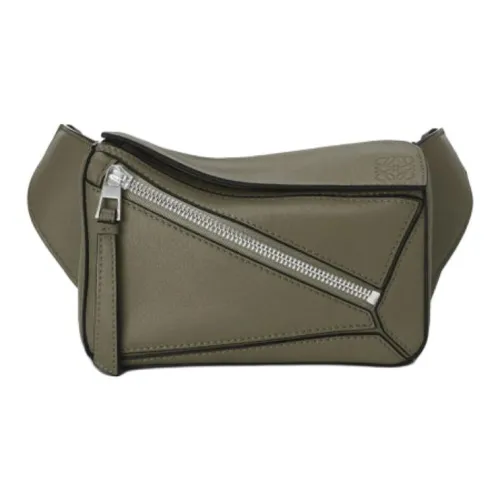 LOEWE Puzzle Bumbag In Classic Calfskin Mini Khaki Green