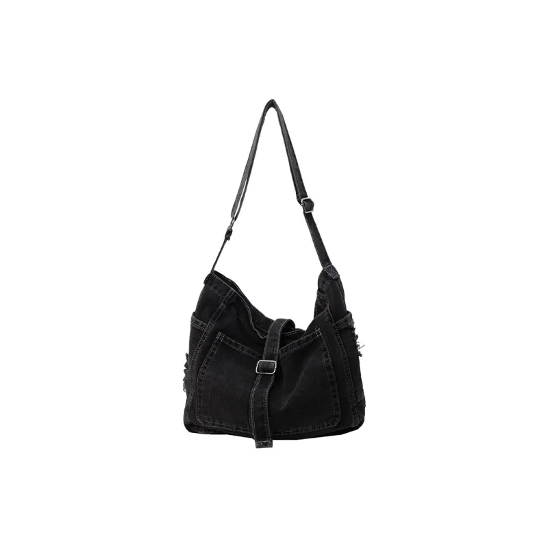 DALO Denim Shoulder Bag, Tote Single Shoulder Bag Women's Black/Dark Blue/Light Blue-0