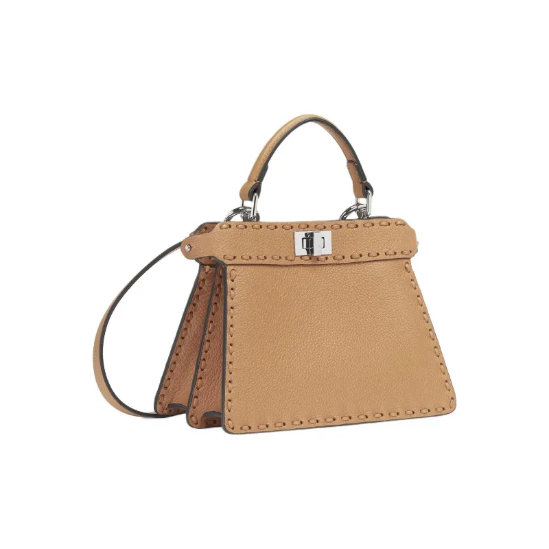 FENDI Peekaboo ISeeU Grain Cow Leather Shoulder Bag, Crossbody Bag, Handbag Trumpets Women's Milk Coffee-1