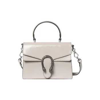 GUCCI Dionysus Patent Leather Shoulder Bag, Crossbody Bag, Handbag Small Size Women's Light Gray