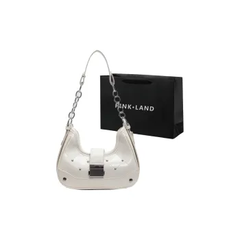 PINK·LAND PU Shoulder Bag Regular Women's Beige/Silver Black/Red