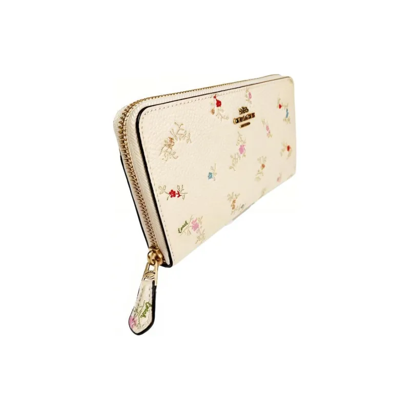 COACH Accordion Zip Pebbled Leather Wrist Bag Clutch Wallet Small Size Women's Wool White-3