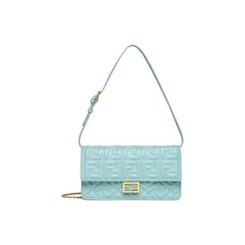 FENDI Baguette Nappa Leather Wallet Crossbody Bag Shoulder Bag Women's Light Blue