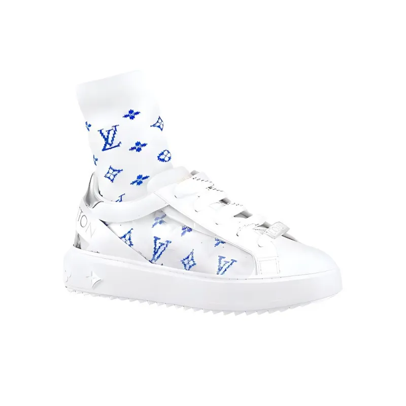 LOUIS VUITTON Time Out Low Top Stylish Skateboarding Shoes Women's White Blue-2