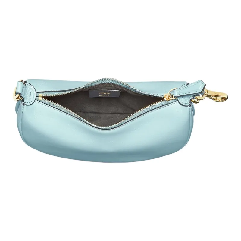 FENDI Fendigraphy Calfskin Hobo Bag, Crescent Bag, Wrist Bag Mini Women's Light Blue-2